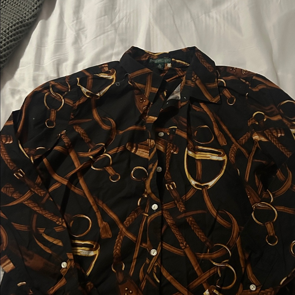 Lauren Ralph Lauren Black and Brown Equestrian Print Shirt